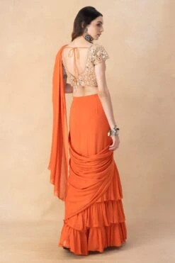 Arpita Mehta Orange Mirror Embellished Tiered Sari Set -Inca Sales Store 101123am4 5