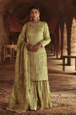 Itrh Sharara Set With Cutdana Detail & Striped Dupatta