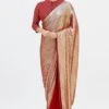 Nakul Sen Red Chiffon Sari With Metallic Palla