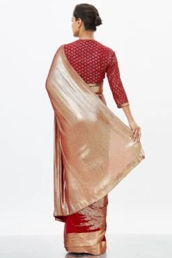 Nakul Sen Red Chiffon Sari With Metallic Palla -Inca Sales Store 1014 5
