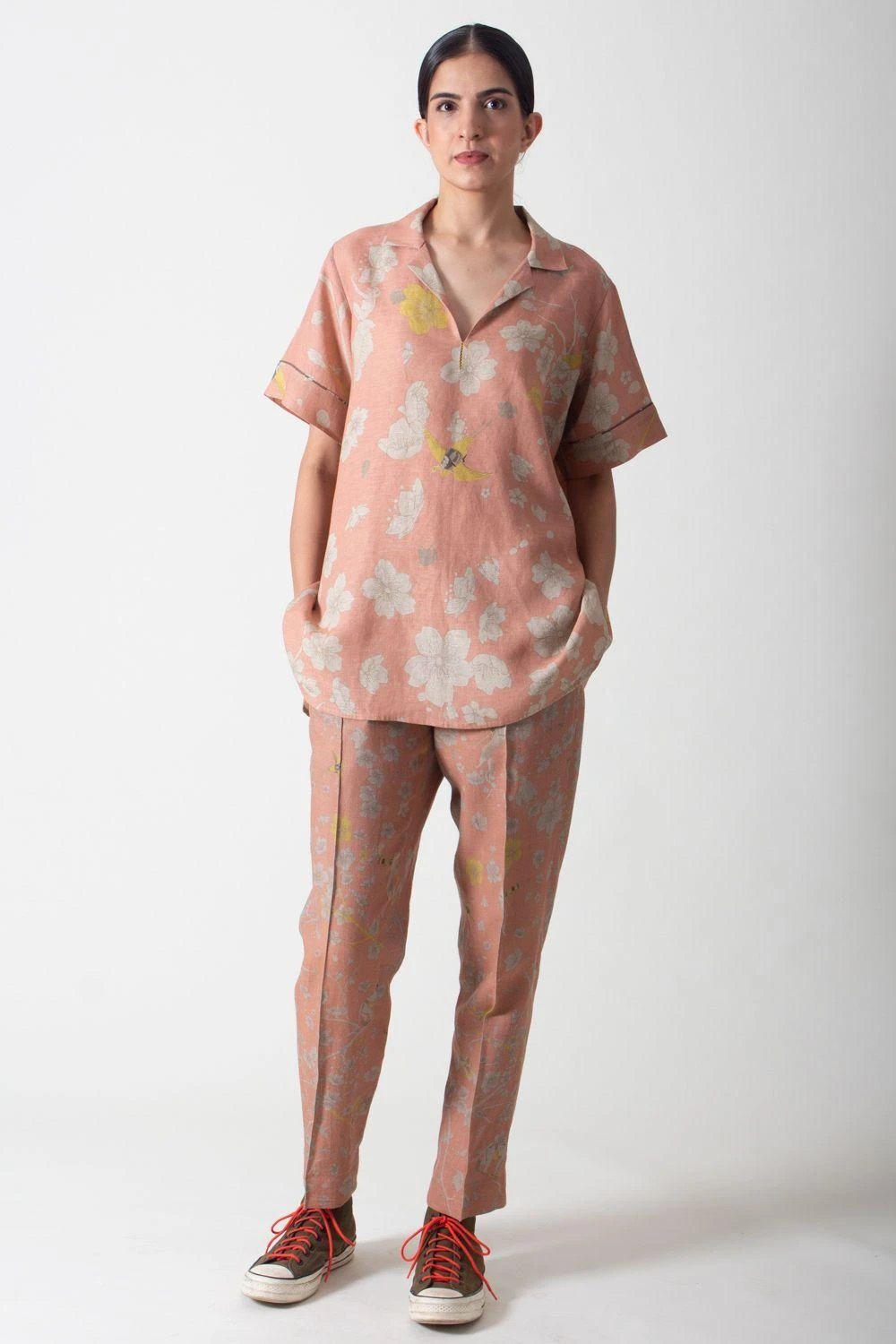 SUKETDHIR Salmon Linen Printed Top 3 SUKETDHIR Salmon Linen Printed Top