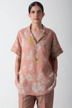 SUKETDHIR Salmon Linen Printed Top 8 SUKETDHIR Salmon Linen Printed Top -Inca Sales Store 101sd10 2