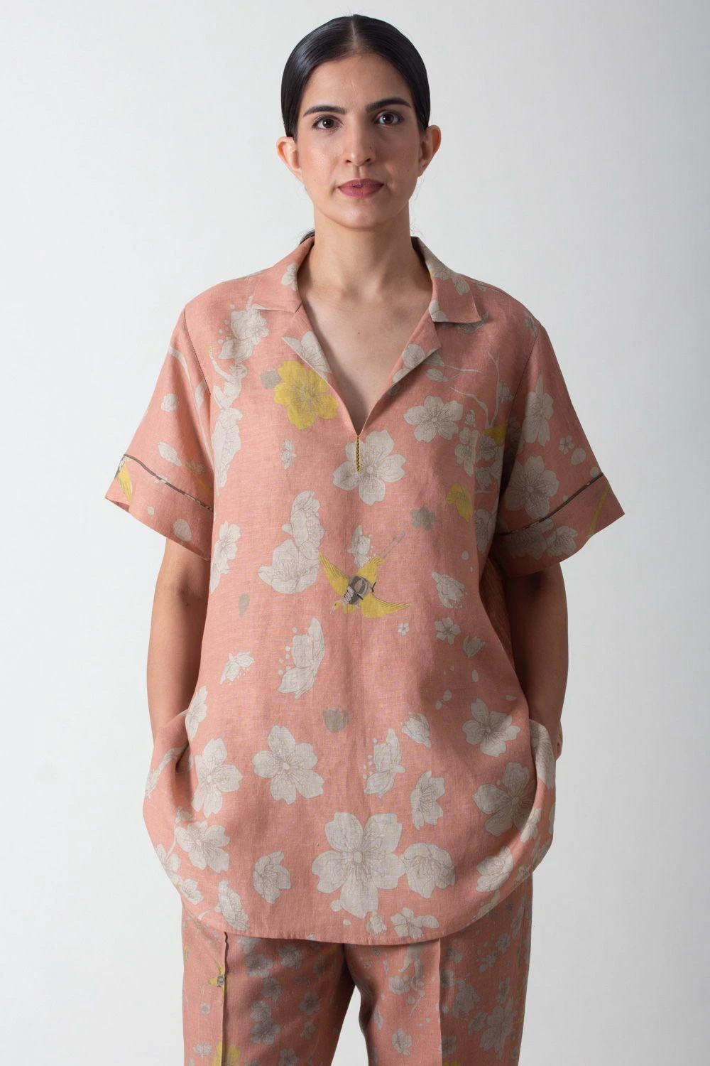 SUKETDHIR Salmon Linen Printed Top 4 SUKETDHIR Salmon Linen Printed Top - Image 2