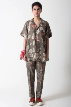 SUKETDHIR Grey Printed Linen Top