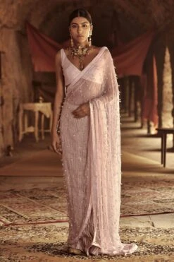 Itrh Crystal Embellished Organza Sari With Blouse