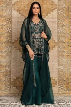 Ridhima Bhasin Jewelled Green Threadwork Sharara Set