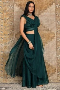 Ridhima Bhasin Jewelled Green Butterfly Flap Sharara Sari