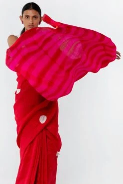Medium Polka Itajime Silk Sari In Red -Inca Sales Store 105sm14 3