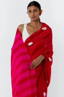 Medium Polka Itajime Silk Sari In Red -Inca Sales Store 105sm14 4