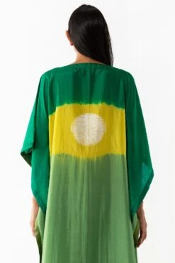 Medium Colour-blocked Green Silk Kaftan -Inca Sales Store 105sm27 3