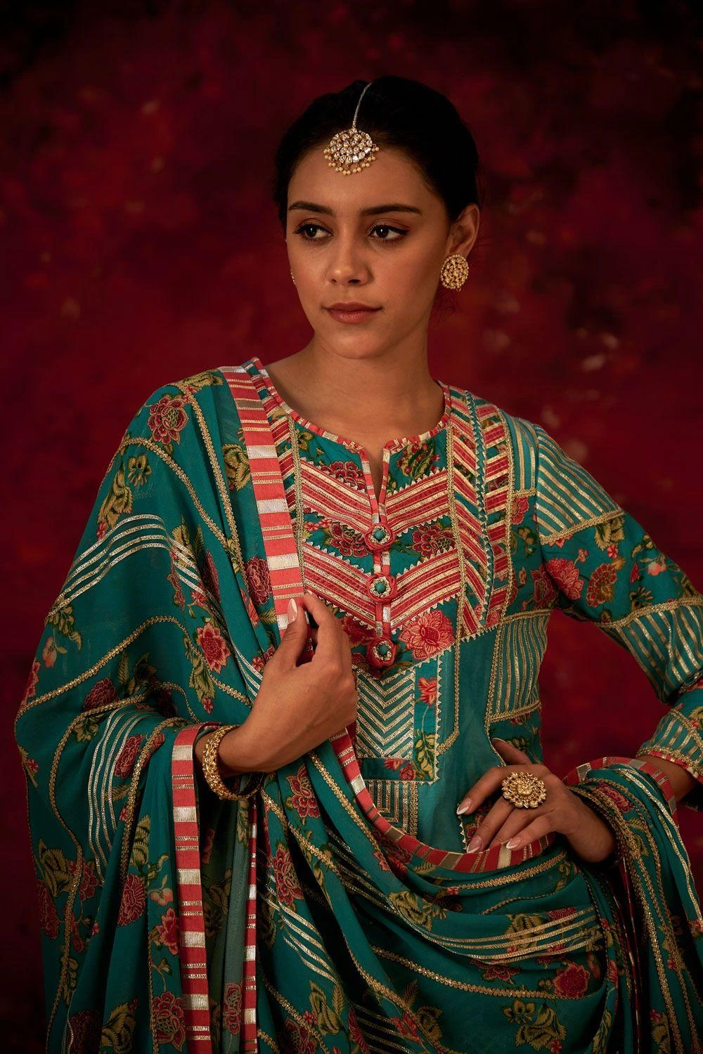 Simar Dugal Aqua Embellished Sharara Set 4 Simar Dugal Aqua Embellished Sharara Set - Image 2