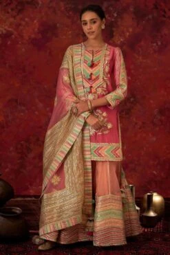 Simar Dugal Pink Gota Embroidered Chanderi Sharara Set