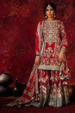 Simar Dugal Red Gota Embroidered Sharara Set
