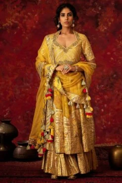 Simar Dugal Yellow Floral Embroidered Anarkali Set