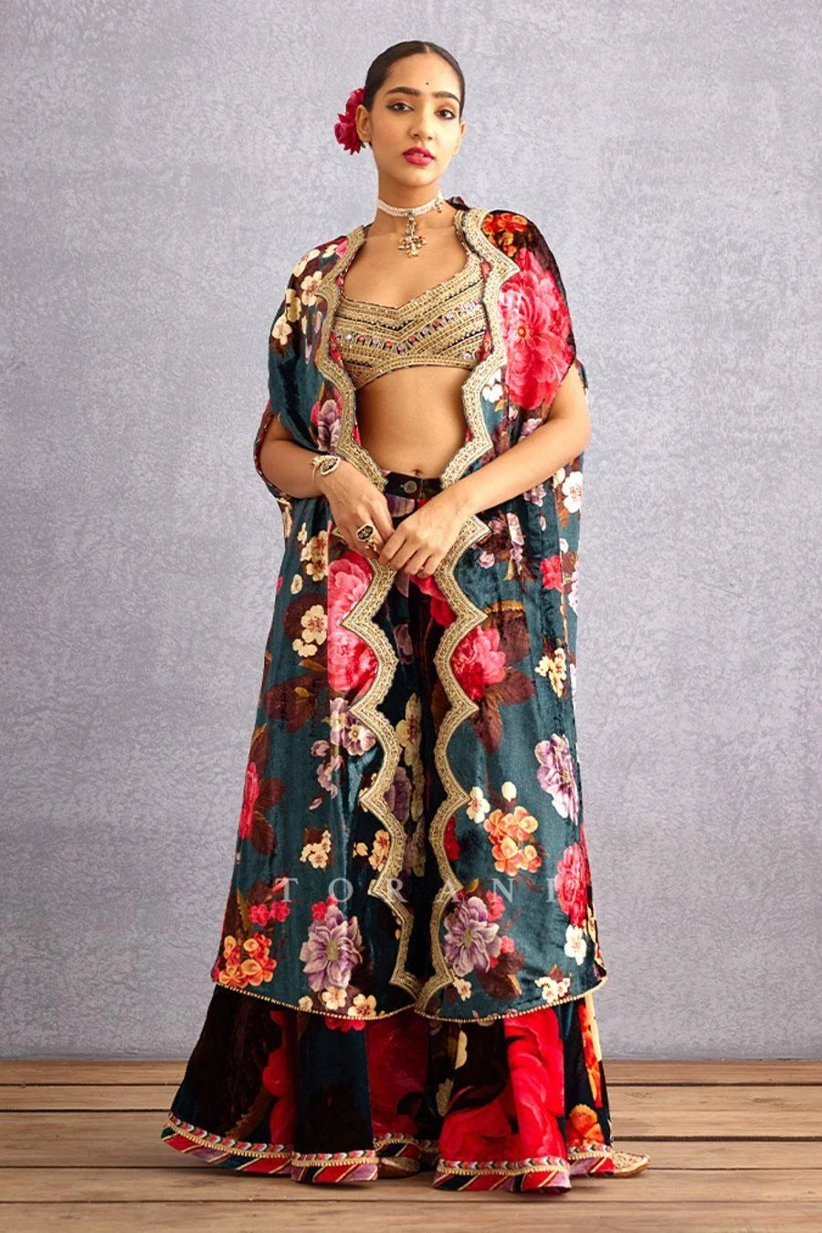 Torani Navy Blue Mehreen Cape Set 4 Torani Navy Blue Mehreen Cape Set - Image 2