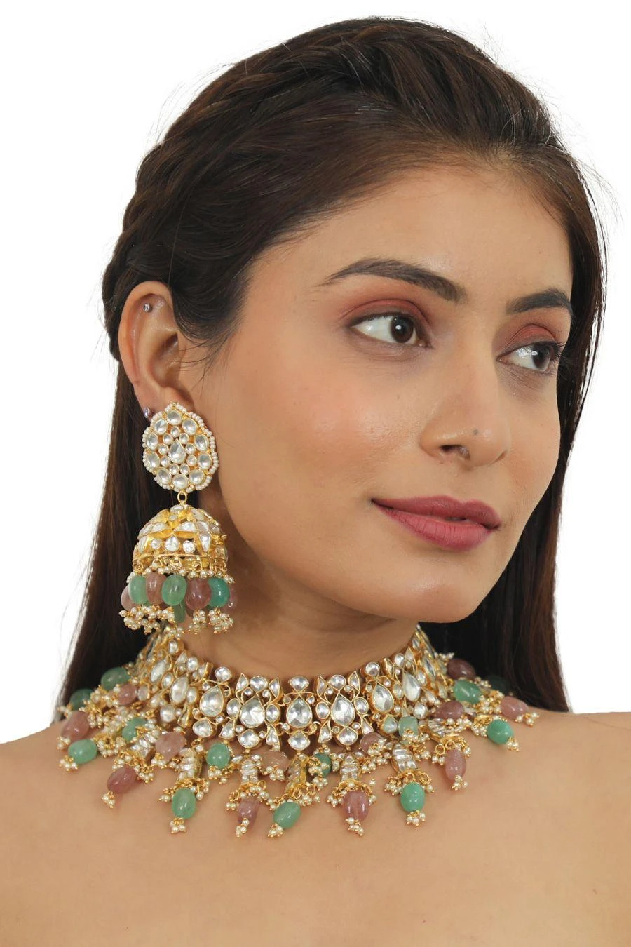 Riana Jewellery Sea Green Beaded Necklace Set 4 Riana Jewellery Sea Green Beaded Necklace Set - Image 2