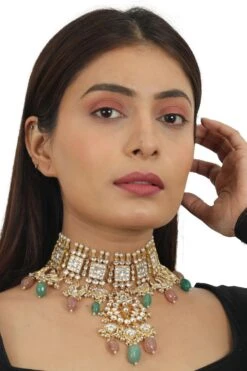 Riana Jewellery Pastel Pink & Sea Green Necklace Set -Inca Sales Store 1110ri03 4
