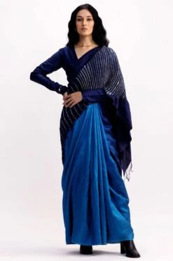 Medium Blue Panorama Jamdani Shibori Sari