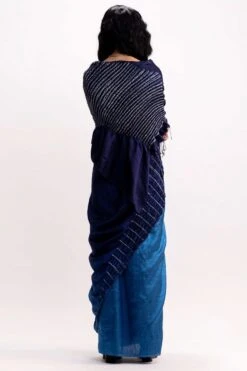 Medium Blue Panorama Jamdani Shibori Sari -Inca Sales Store 1110smr15 5