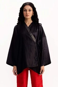 Medium Black Jamdani Wrap Top -Inca Sales Store 1110smr30 2