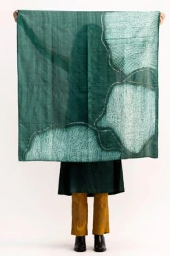 Medium Bottle Green Jamdani & Shibori Scarf -Inca Sales Store 1110smr42 4