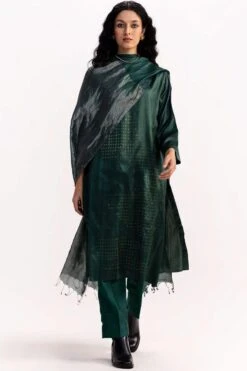 Medium Bottle Green Waterfall Metallic Dupatta