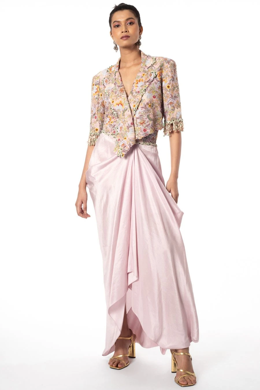Anamika Khanna Lavender Cropped Jacket With A Draped Skirt 3 Anamika Khanna Lavender Cropped Jacket With A Draped Skirt