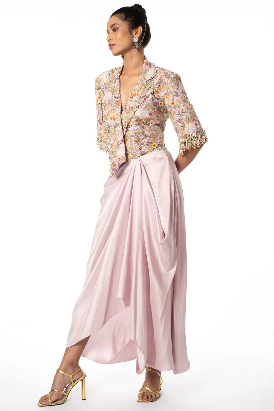 Anamika Khanna Lavender Cropped Jacket With A Draped Skirt 4 Anamika Khanna Lavender Cropped Jacket With A Draped Skirt - Image 2