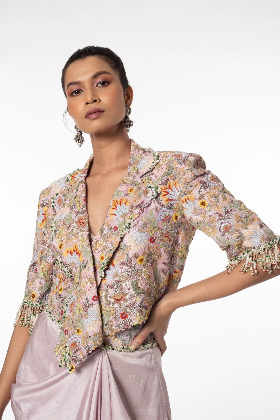 Anamika Khanna Lavender Cropped Jacket With A Draped Skirt 6 Anamika Khanna Lavender Cropped Jacket With A Draped Skirt - Image 4