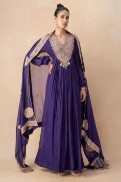 Anamika Khanna Purple Embelished Anarkali Set