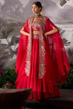 Mrunalini Rao Red Zardosi Embroidered Cape Set