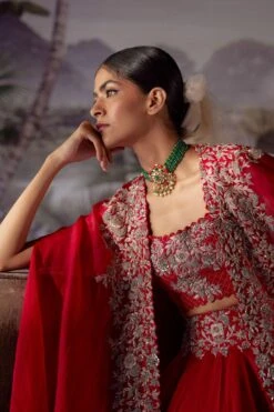 Mrunalini Rao Red Zardosi Embroidered Cape Set -Inca Sales Store 111mr1 4