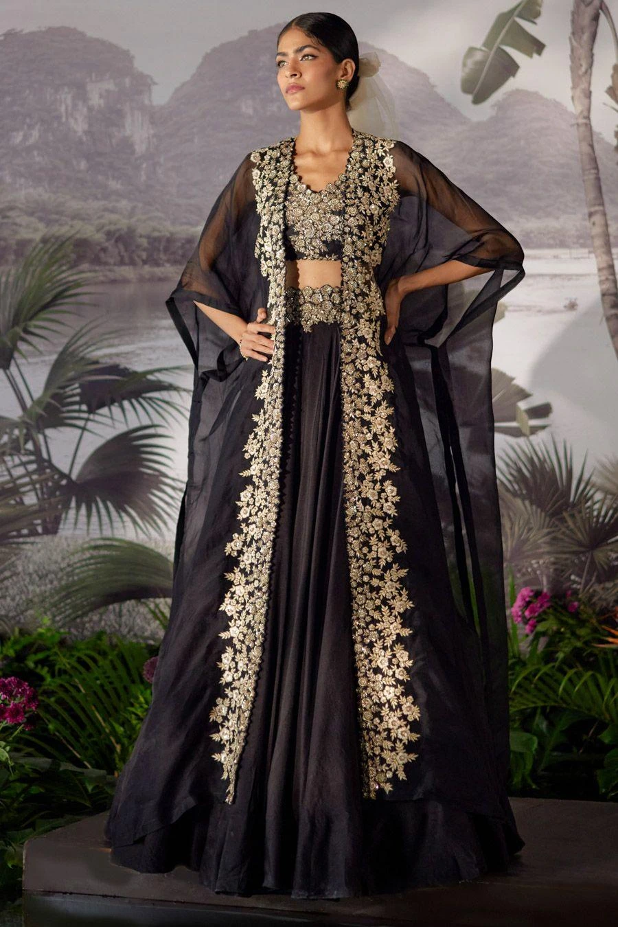 Mrunalini Rao Black Zardosi Embroidered Cape Set 3 Mrunalini Rao Black Zardosi Embroidered Cape Set