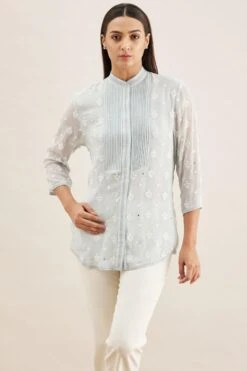 PATINE Blue Hand Embroidered Chikankari Top 8 PATINE Blue Hand Embroidered Chikankari Top -Inca Sales Store 111pat12 2