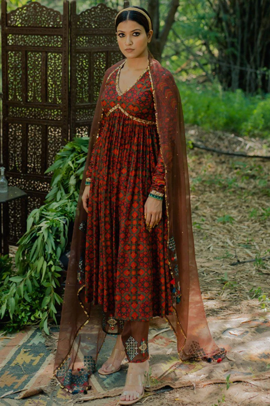 Pooja Keyur Brown Aari Embroidered Anarkali Set 4 Pooja Keyur Brown Aari Embroidered Anarkali Set - Image 2