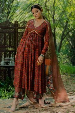 Pooja Keyur Brown Aari Embroidered Anarkali Set 11 Pooja Keyur Brown Aari Embroidered Anarkali Set -Inca Sales Store 111pkm3 4