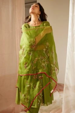 Sarang Kaur Green Gul Stole -Inca Sales Store 11523sk10 6
