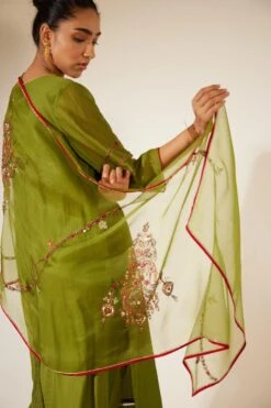 Sarang Kaur Green Dhuleti Stole -Inca Sales Store 11523sk14 4