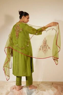 Sarang Kaur Green Dhuleti Stole -Inca Sales Store 11523sk14 5