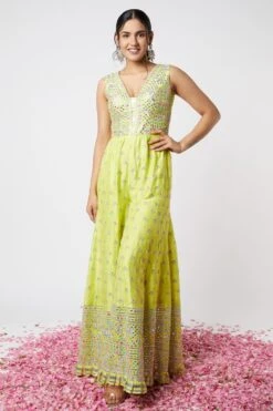 Gopi Vaid Lime Embellished Jumpsuit