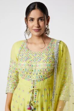 Gopi Vaid Lime Green Embroidered Anarkali Set -Inca Sales Store 115gv22 2