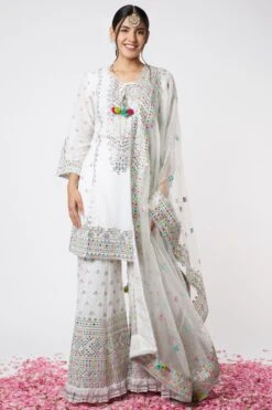 Gopi Vaid White Embroidered Sharara Set