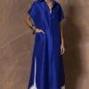 431-88 By Shweta Kapur Royal Blue Silk Button Down Tunic