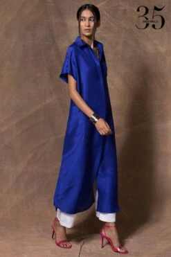 431-88 By Shweta Kapur Royal Blue Silk Button Down Tunic -Inca Sales Store 115ske3 2