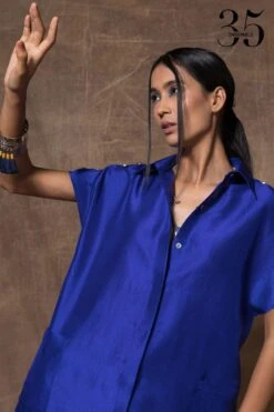 431-88 By Shweta Kapur Royal Blue Silk Button Down Tunic -Inca Sales Store 115ske3 4