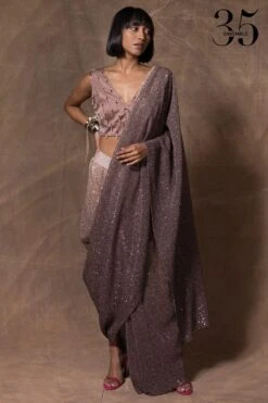 431-88 By Shweta Kapur Mauve Embellished V-neck Blouse