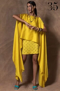 431-88 By Shweta Kapur Yellow Silk Cape Top