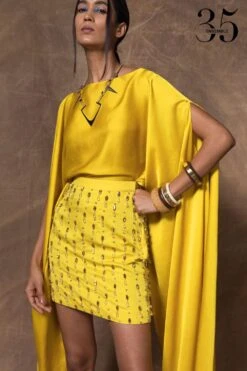 431-88 By Shweta Kapur Yellow Silk Cape Top -Inca Sales Store 115ske4 4