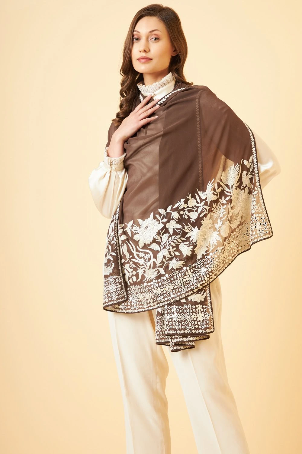 PATINE Mouse Grey Gara Embroidered Stole 5 PATINE Mouse Grey Gara Embroidered Stole - Image 3