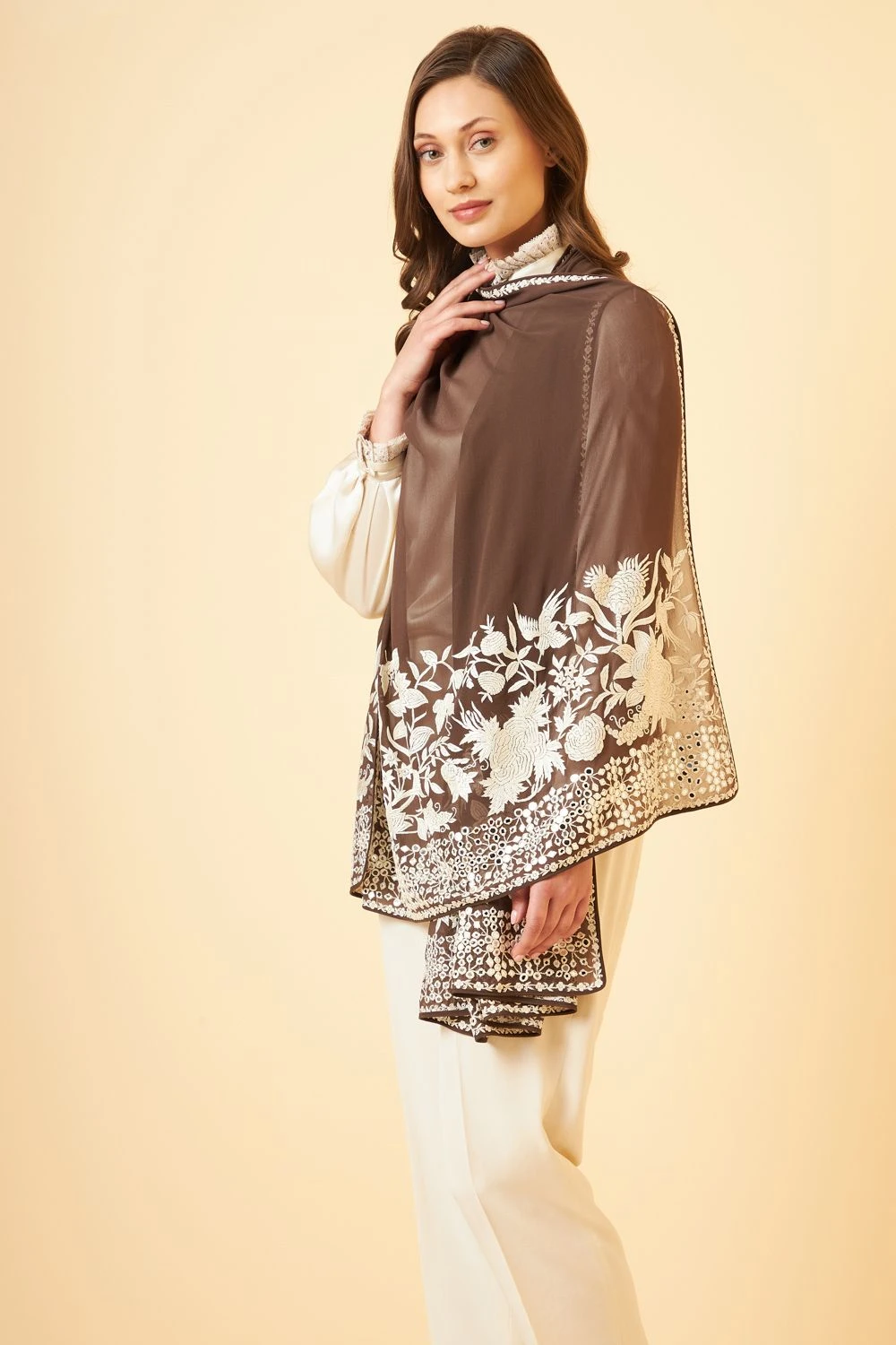 PATINE Mouse Grey Gara Embroidered Stole 6 PATINE Mouse Grey Gara Embroidered Stole - Image 4